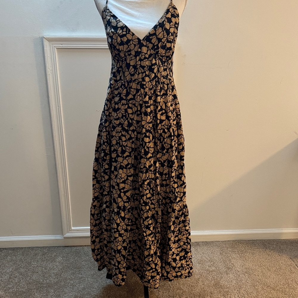 Abercrombie & Fitch Black Maxi Dress with Tan Leaf Pattern